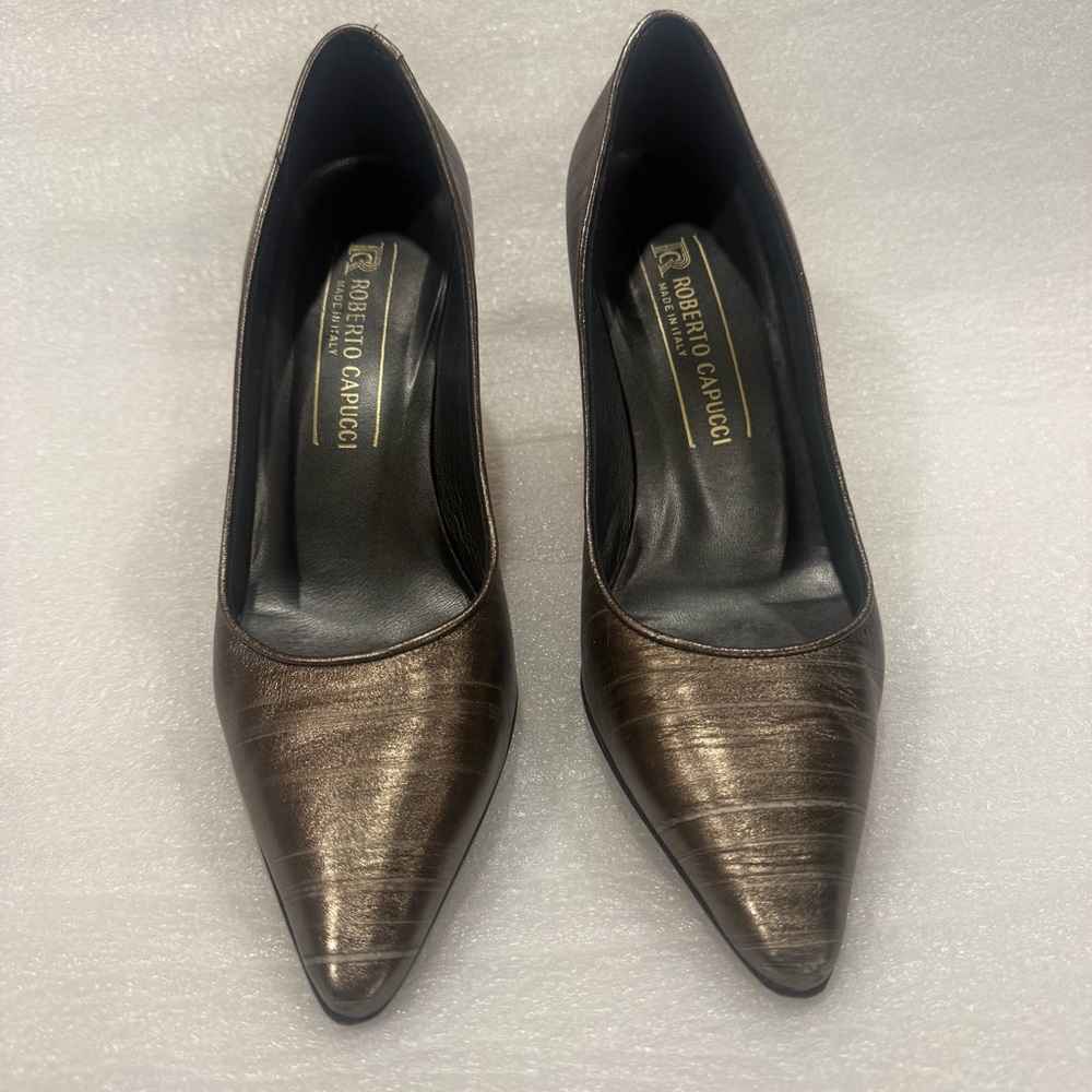 Roberto Capucci Metallic Leather Pointed-Toe Heels | Made in Italy